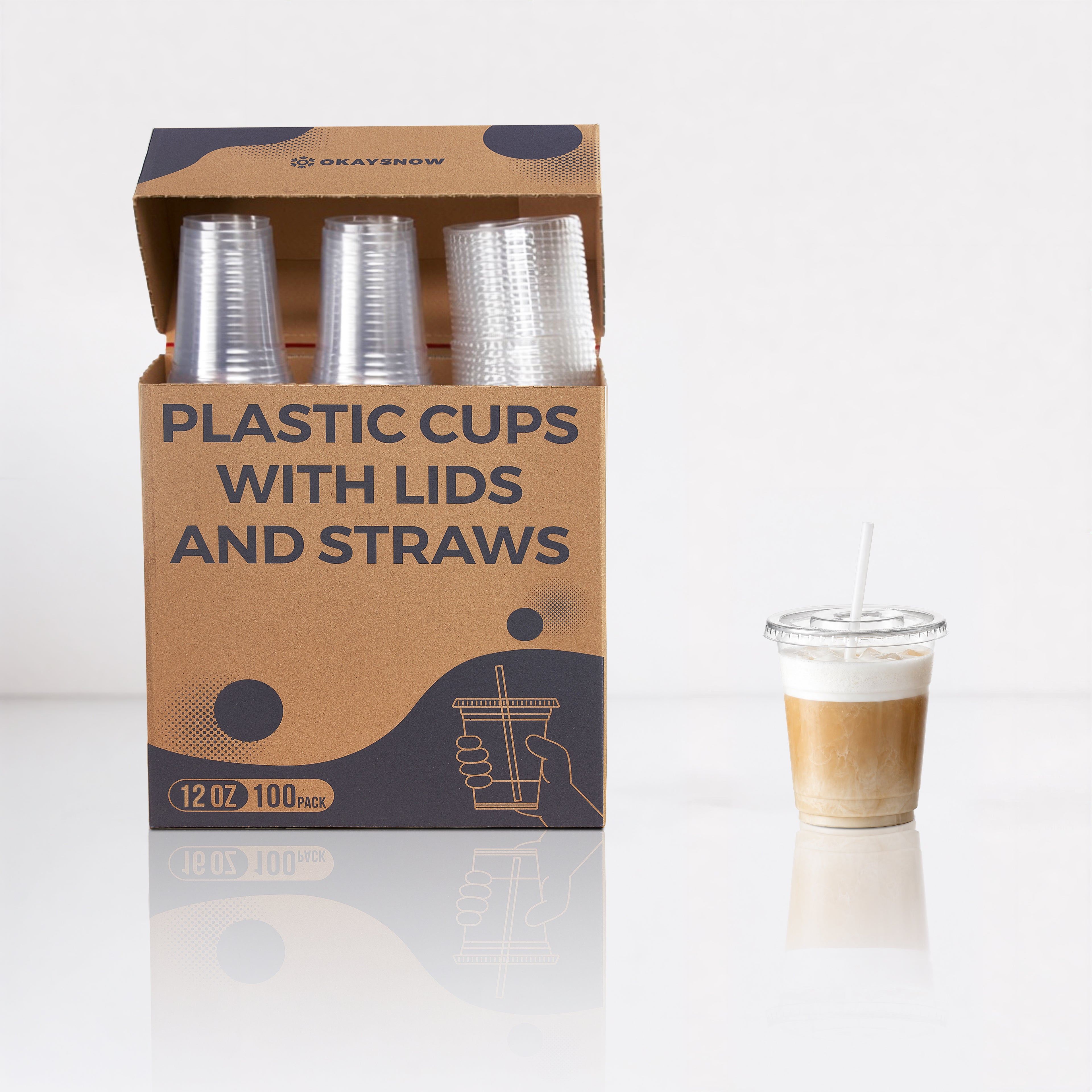 12oz Clear Disposable Cups with Lids and Straws