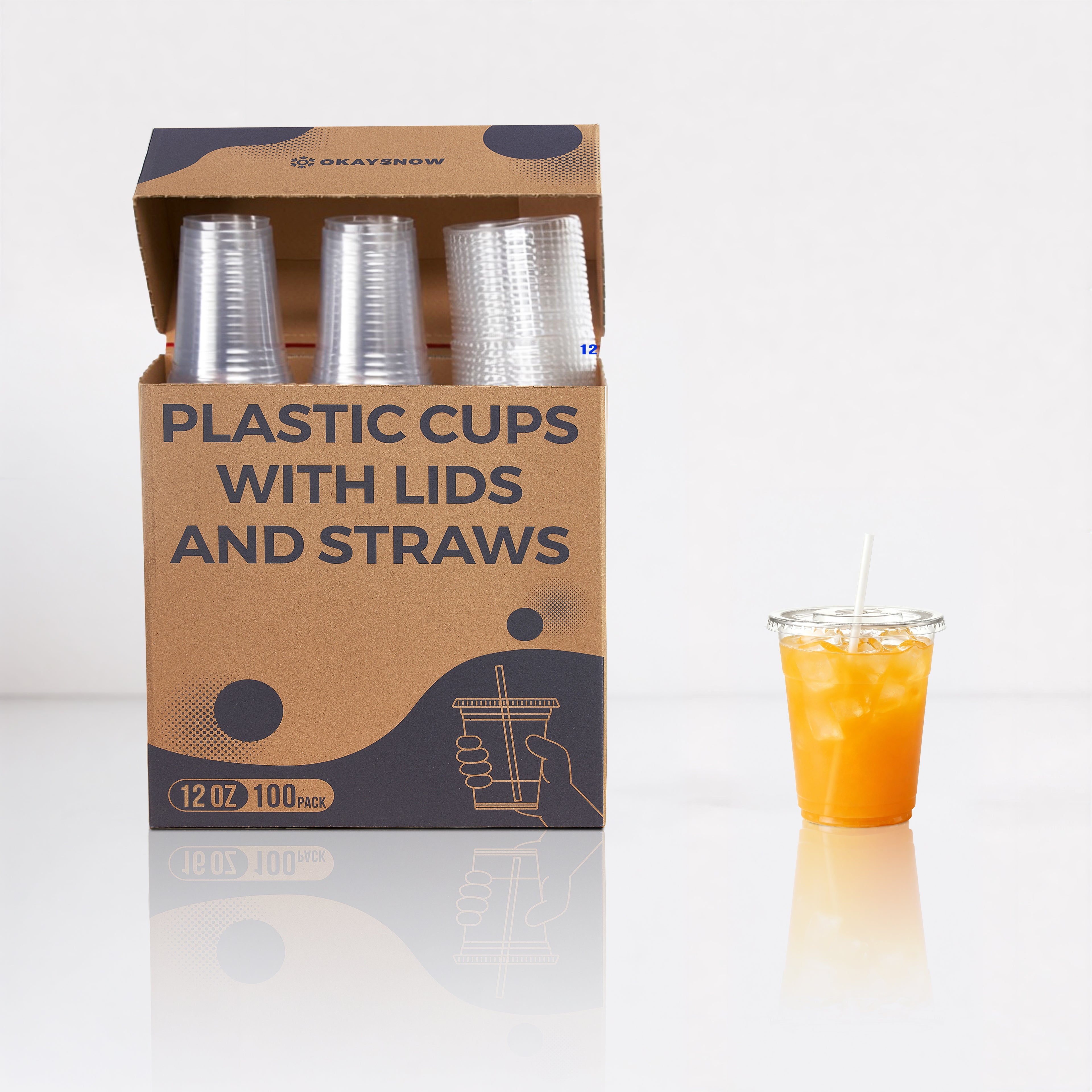 12oz Clear Disposable Cups with Lids and Straws