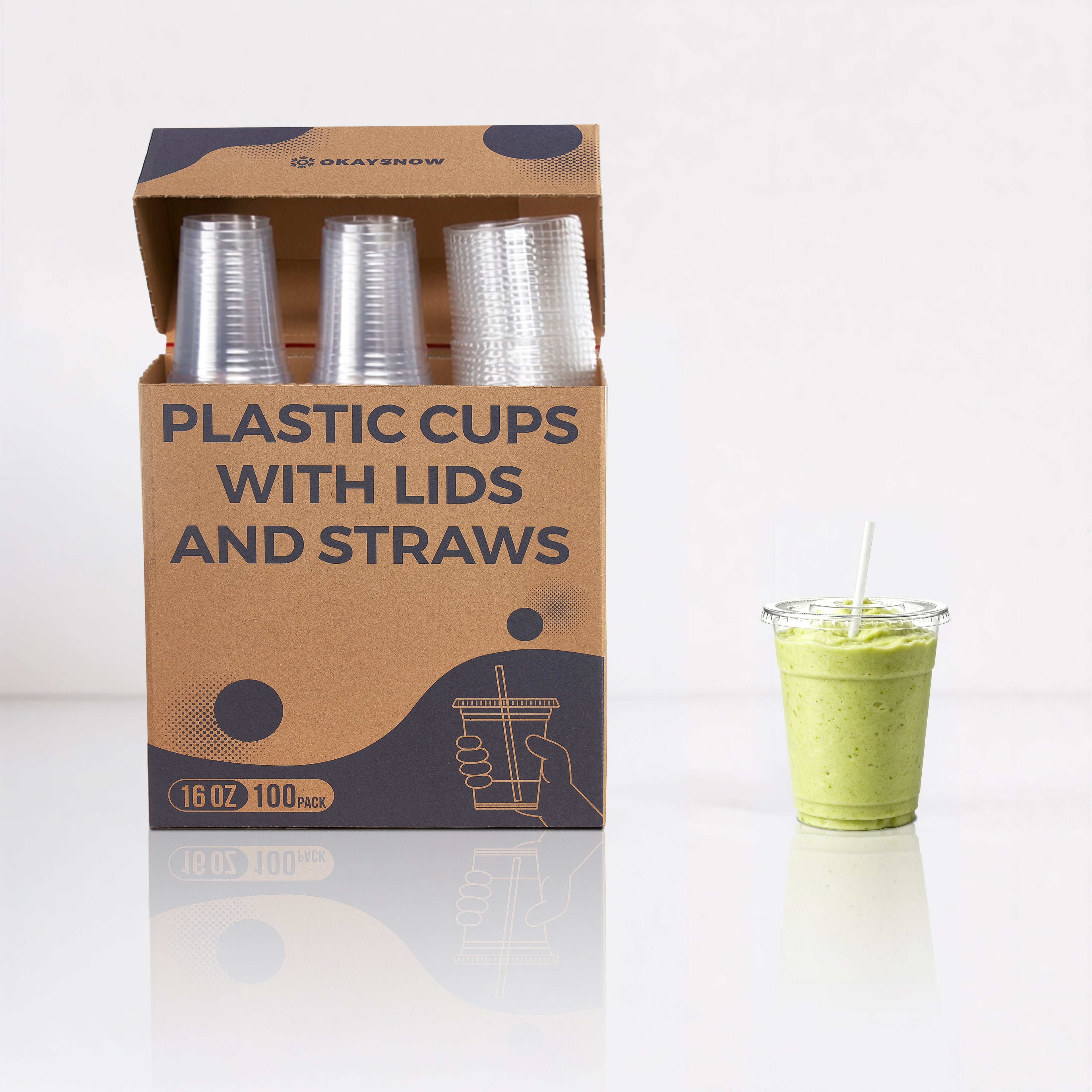 16oz Clear Disposable Cups with Lids and Straws