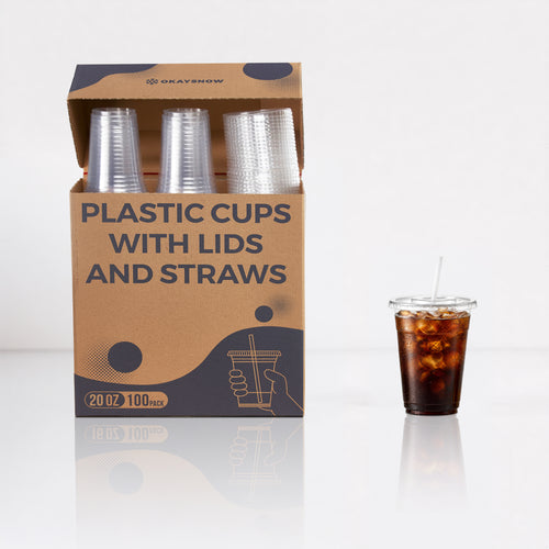 20oz Clear Disposable Cups with Lids and Straws