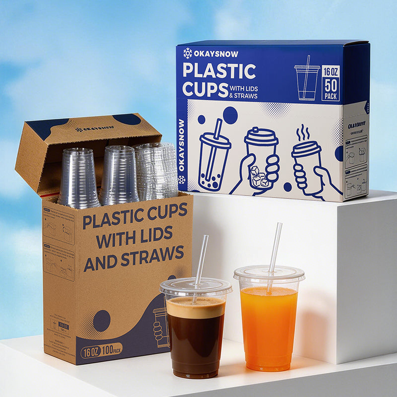 Clear Disposable Cups with Lids and Straws