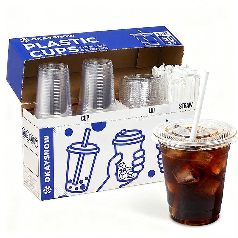16oz Clear Disposable Cups with Lids and Straws