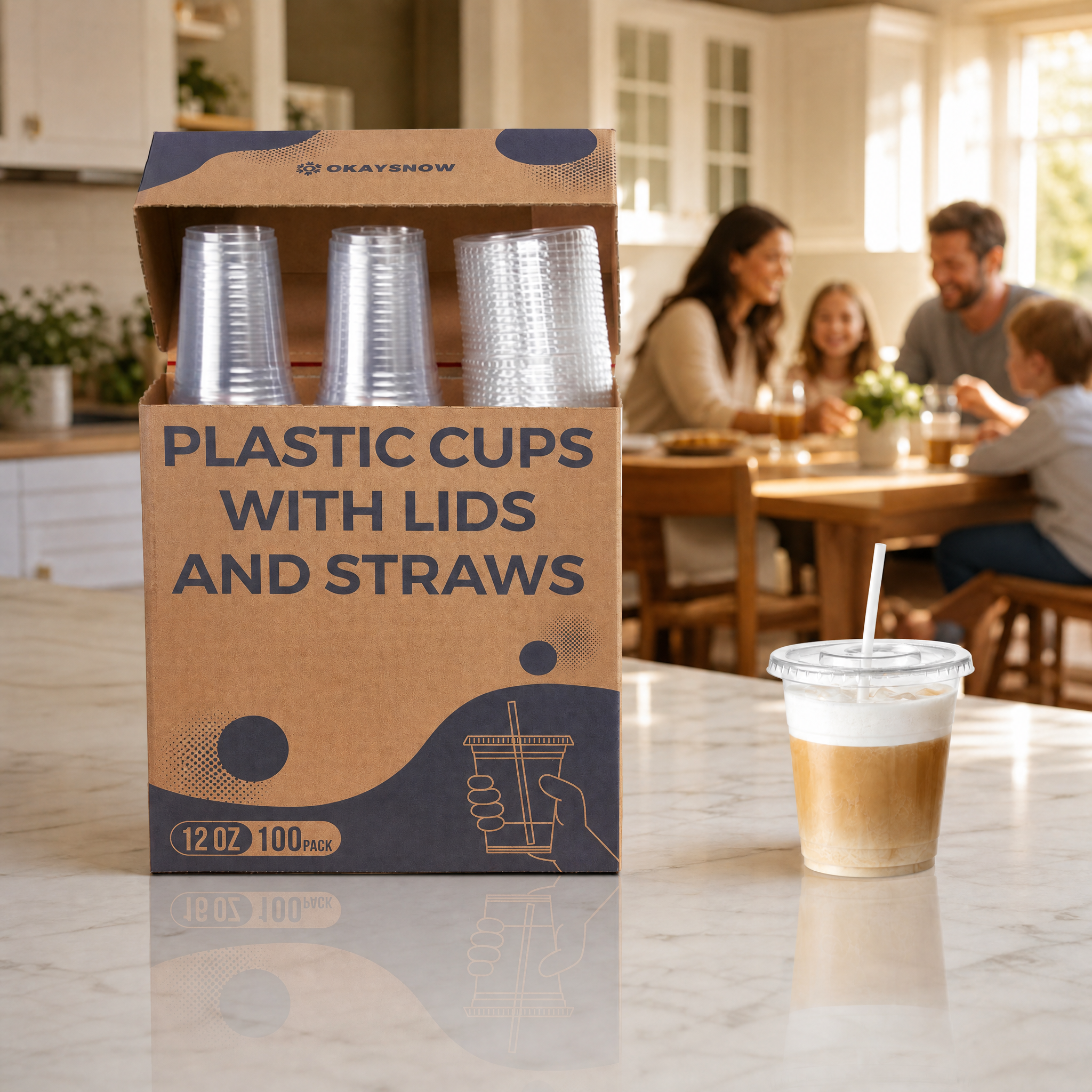 12oz Clear Disposable Cups with Lids and Straws