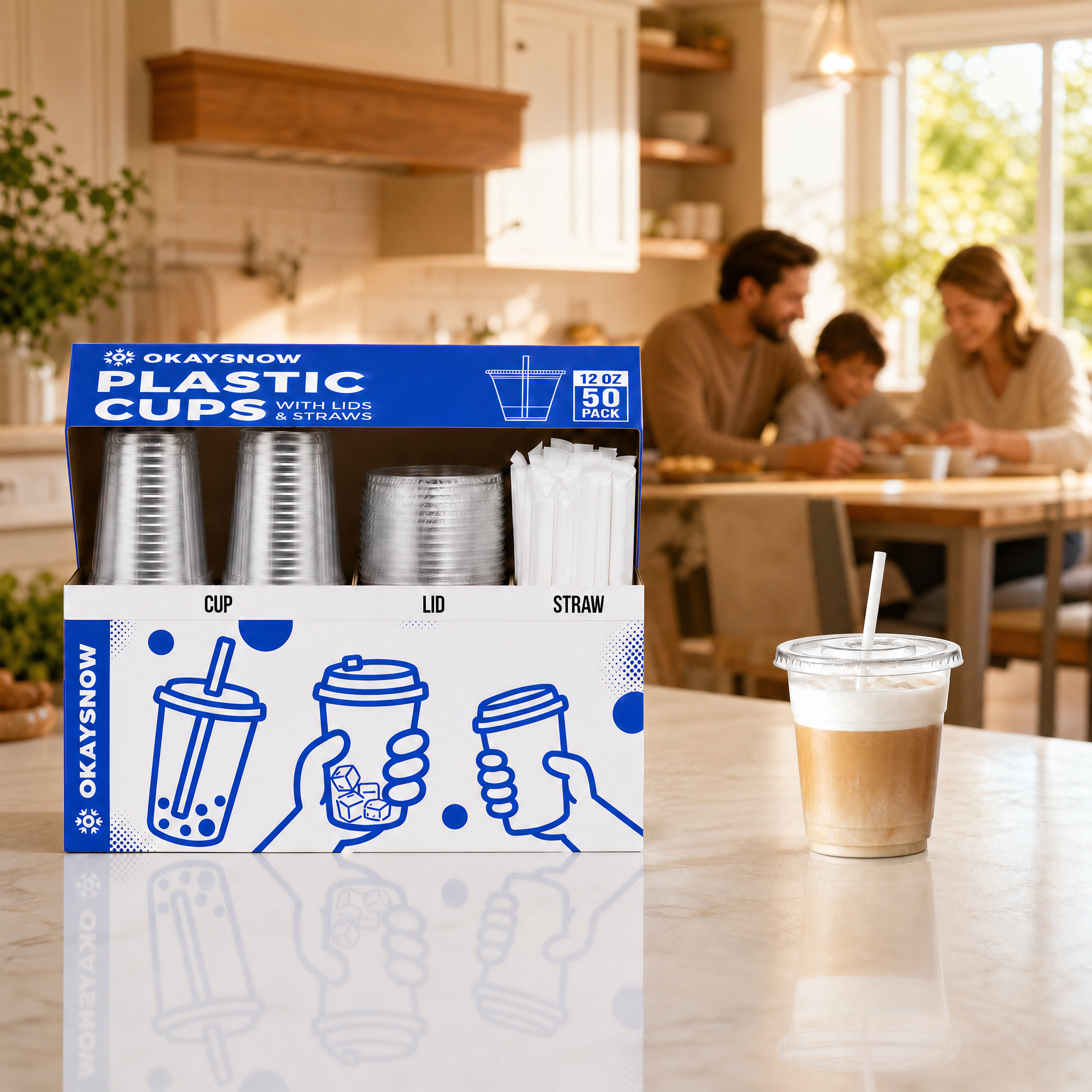 12oz Clear Disposable Cups with Lids and Straws