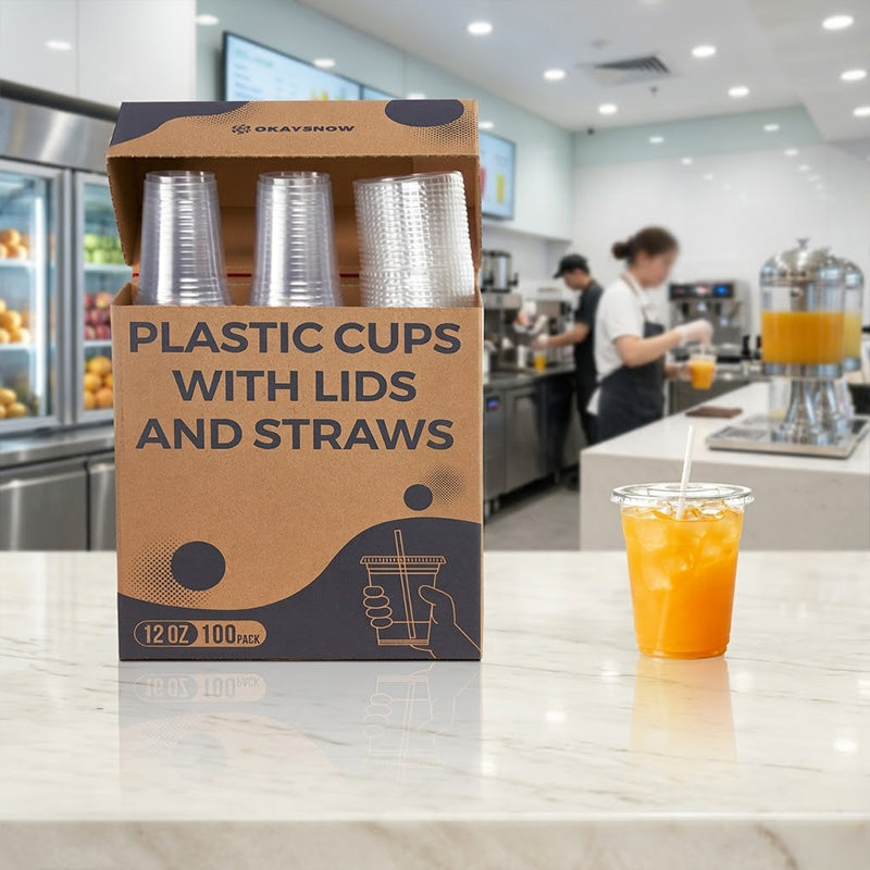12oz Clear Disposable Cups with Lids and Straws