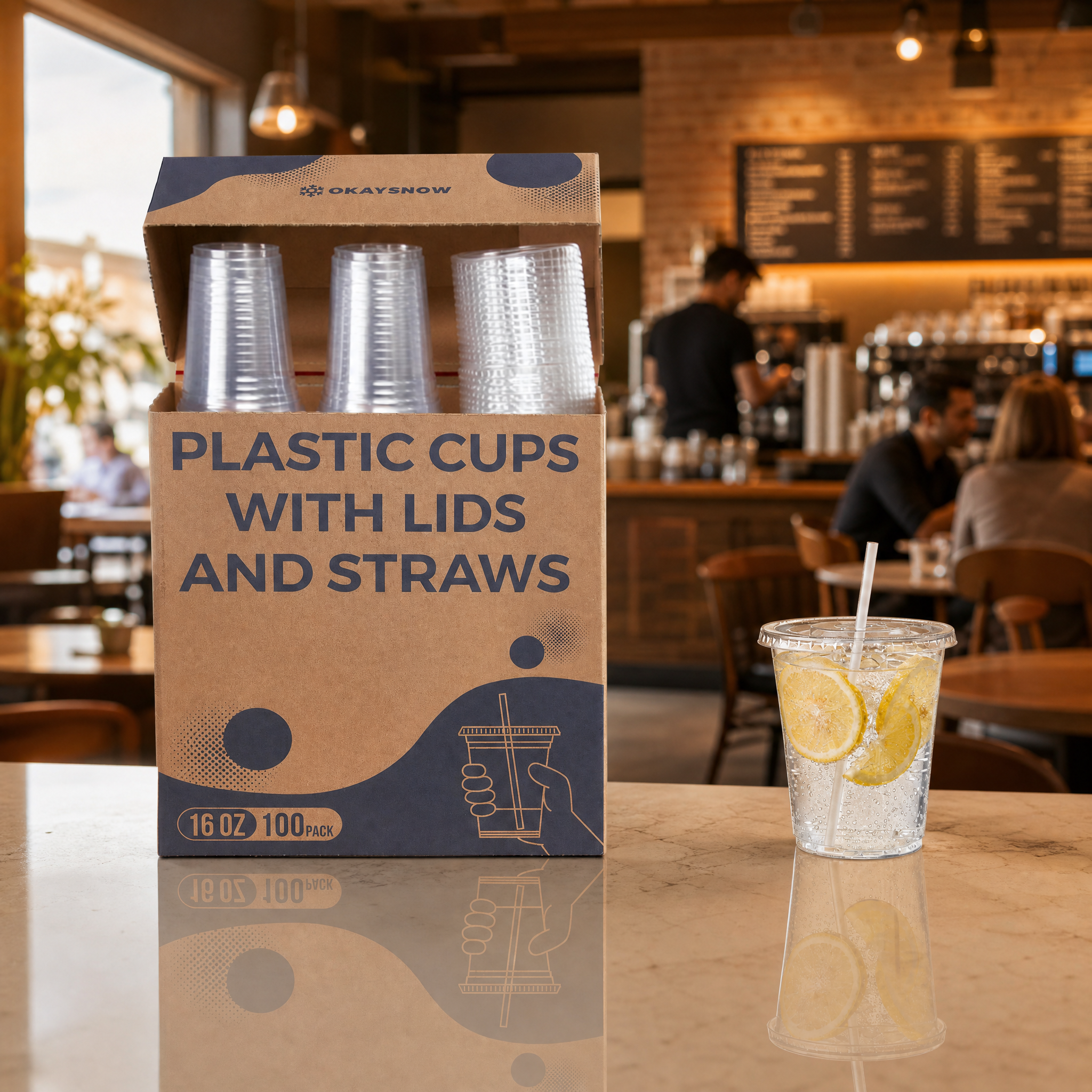 16oz Clear Disposable Cups with Lids and Straws
