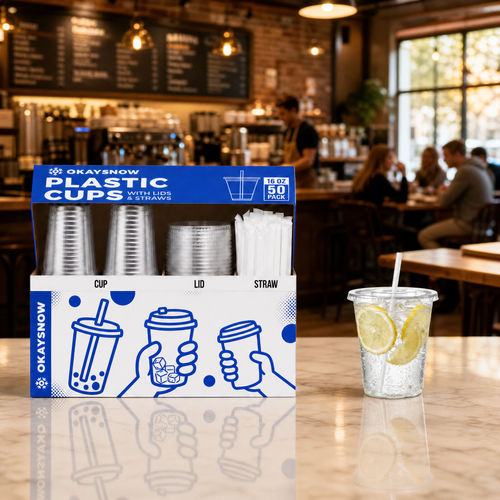 16oz Clear Disposable Cups with Lids and Straws