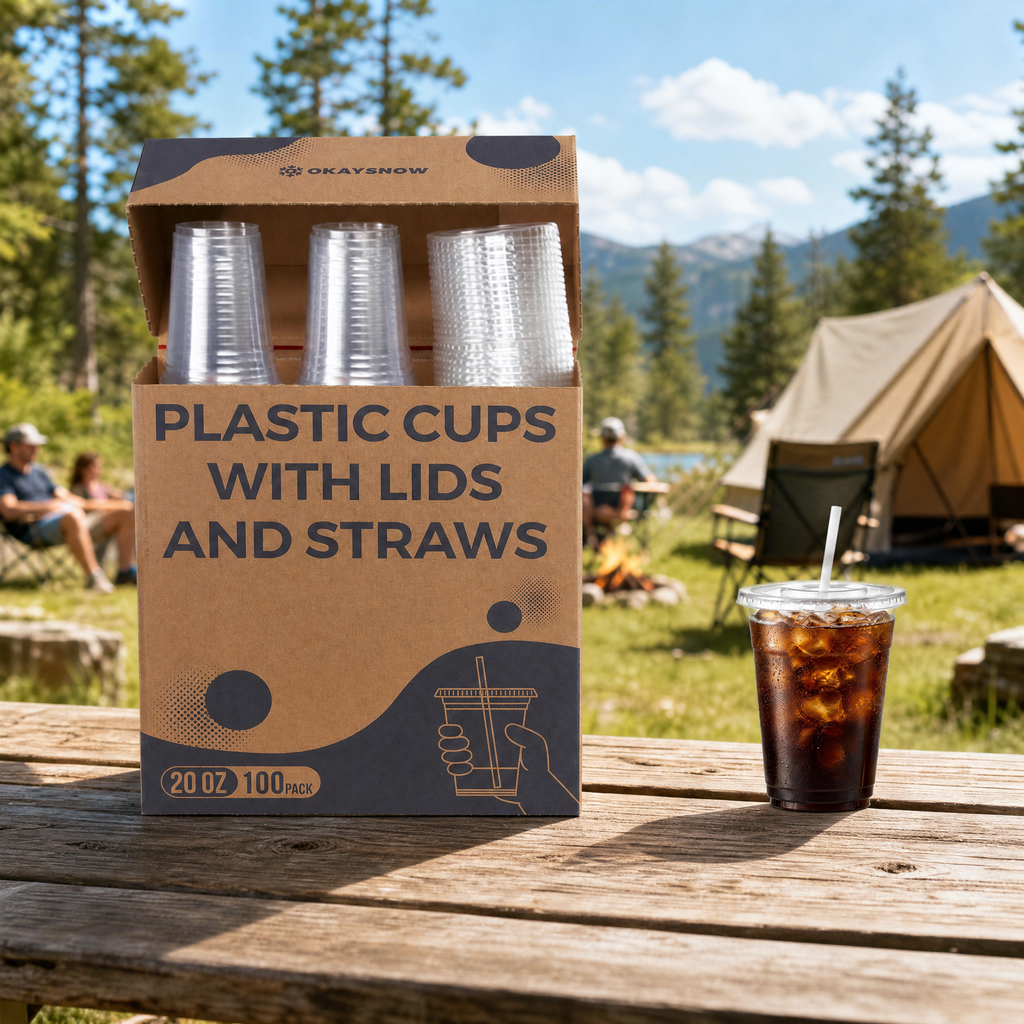 20oz Clear Disposable Cups with Lids and Straws