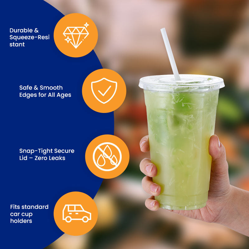 12oz Clear Disposable Cups with Lids and Straws
