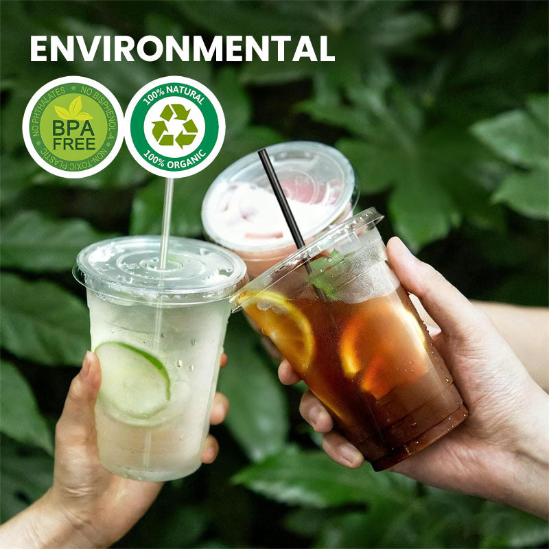 12oz Clear Disposable Cups with Lids and Straws