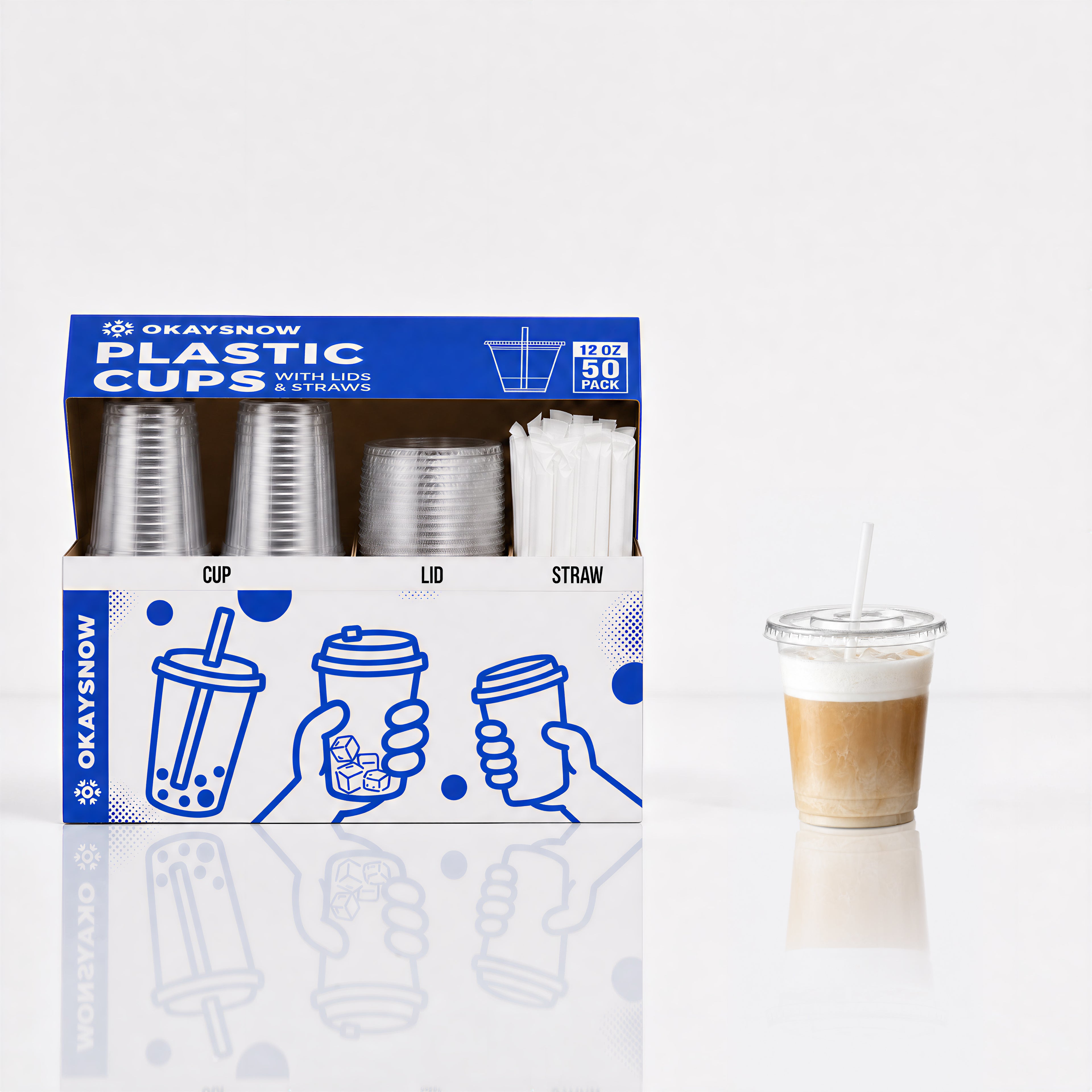 12oz Clear Disposable Cups with Lids and Straws