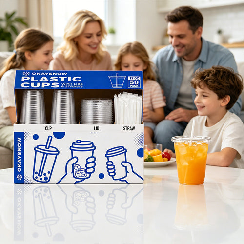 12oz Clear Disposable Cups with Lids and Straws