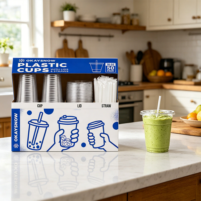16oz Clear Disposable Cups with Lids and Straws