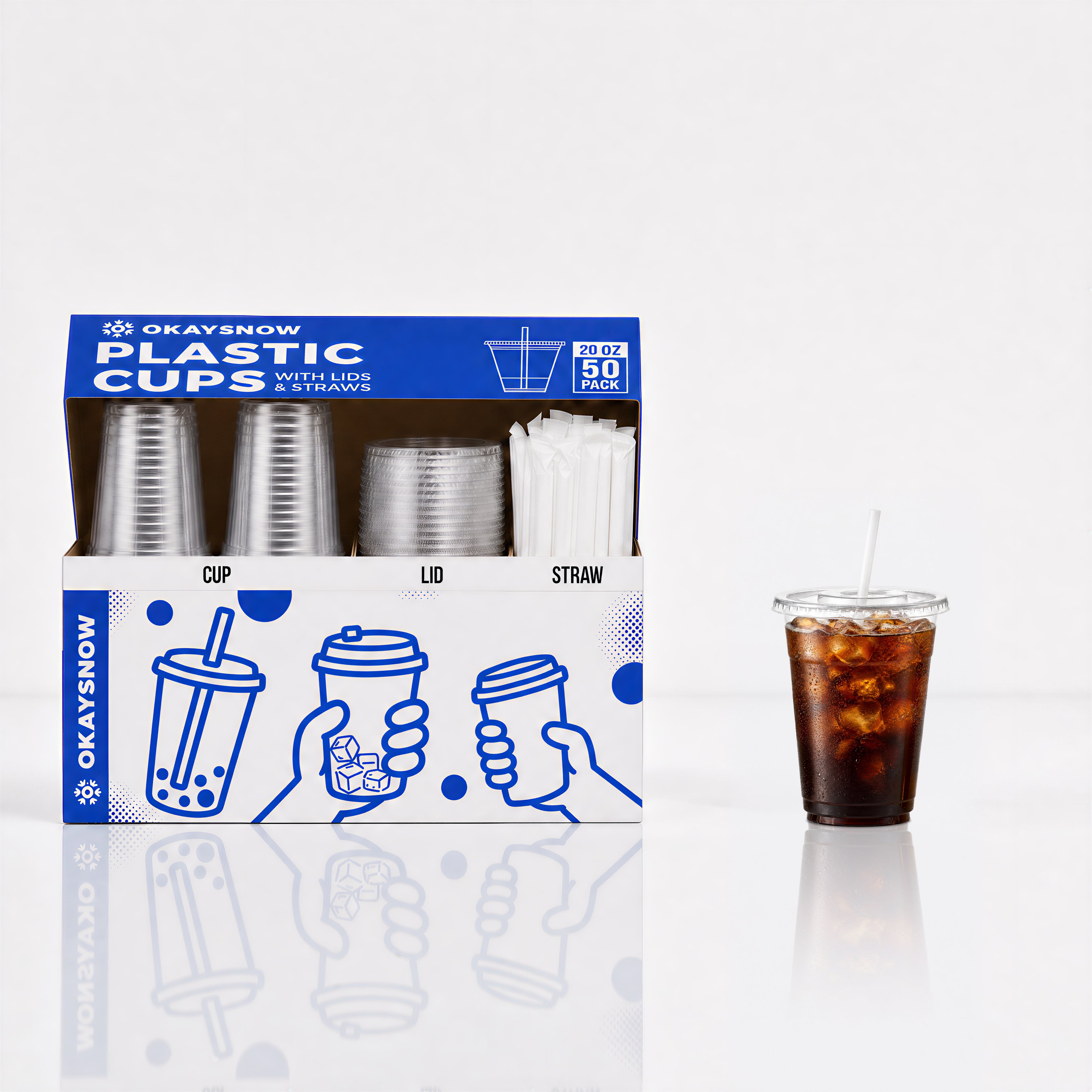 20oz Clear Disposable Cups with Lids and Straws