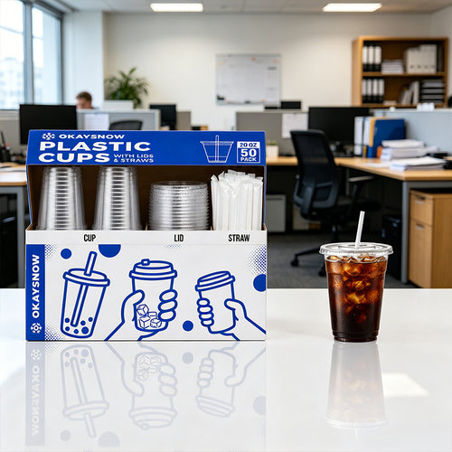 20oz Clear Disposable Cups with Lids and Straws