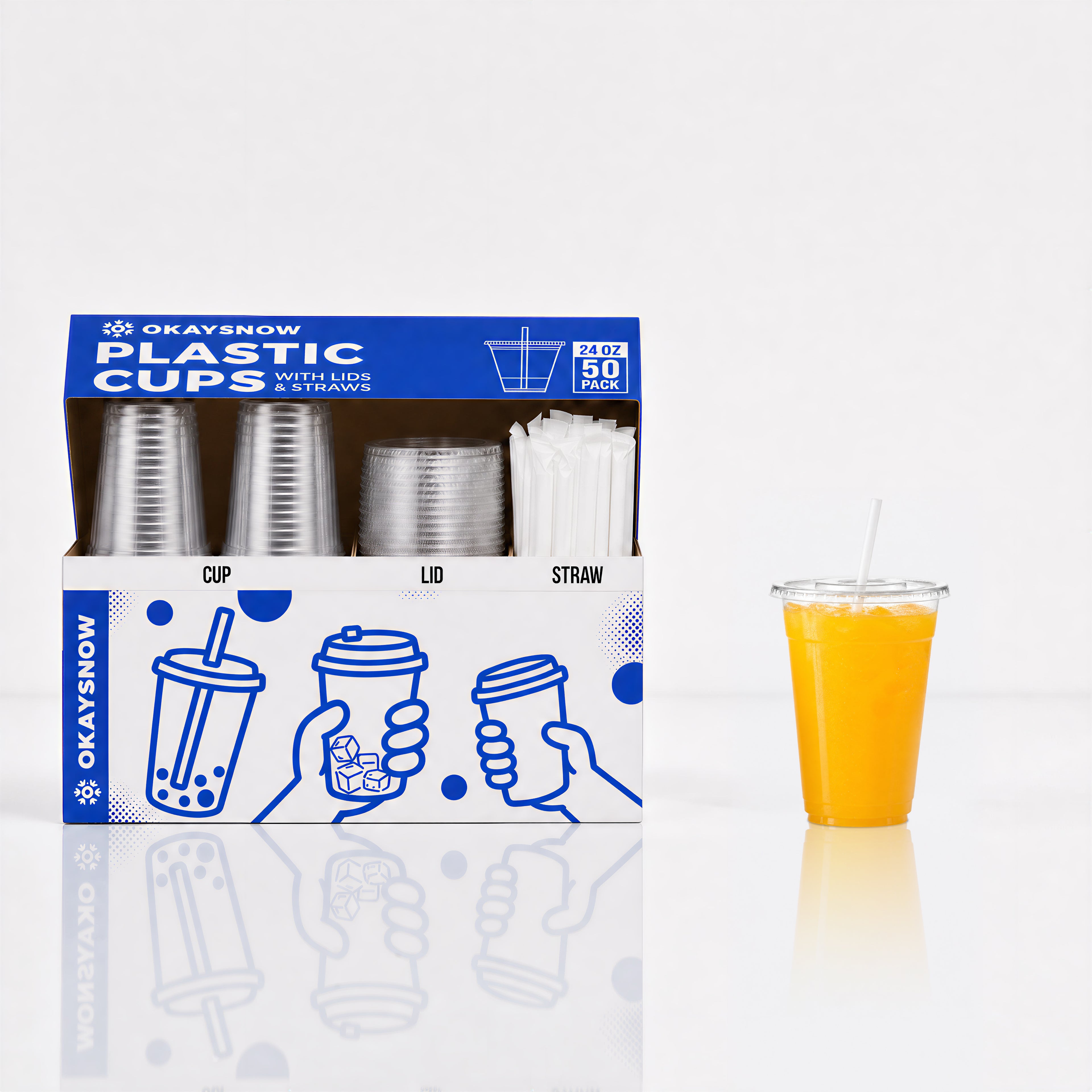 24oz Clear Disposable Cups with Lids and Straws