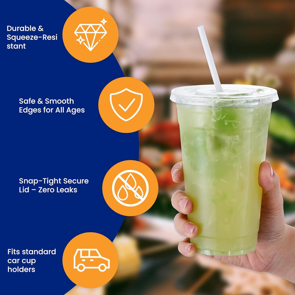 Clear Disposable Cups with Lids and Straws