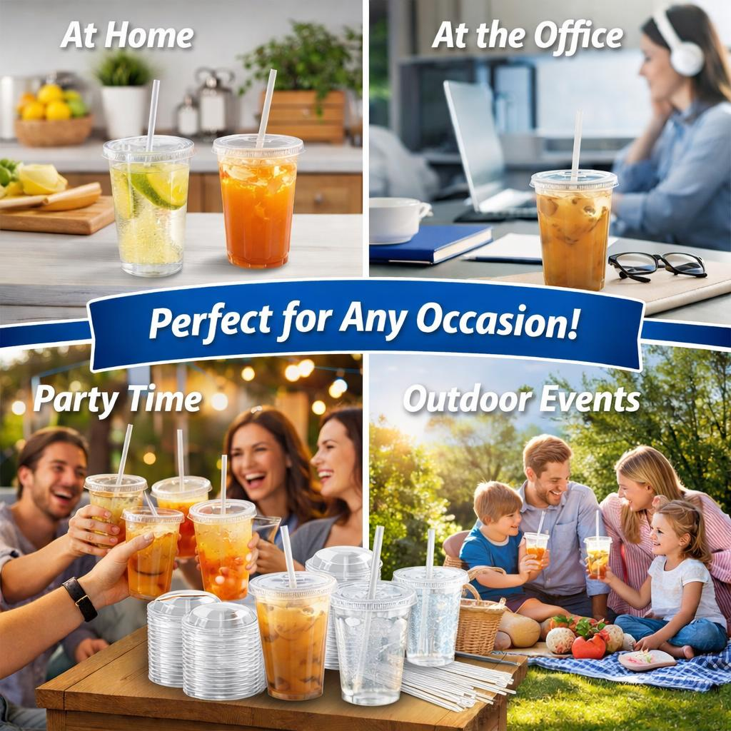 Clear Disposable Cups with Lids and Straws
